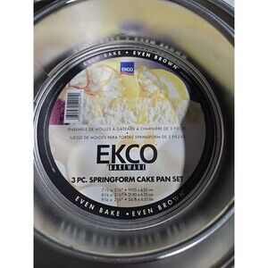 1999 EKCO Bakeware 3-Piece Springform Cake Pan Set NEW Not Sealed 10” Steel *BOX